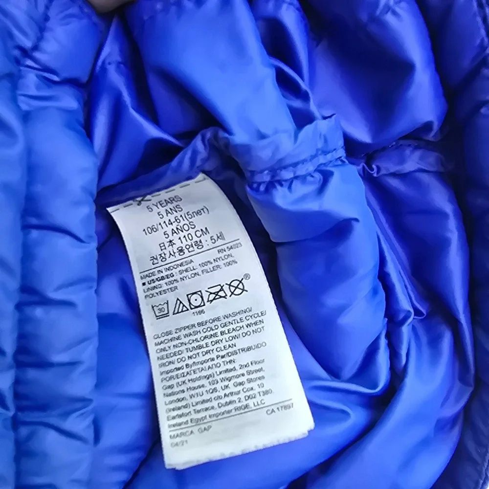 Gap Kids 5T Admiral Blue Primaloft Lightweight Puffer‎ Hooded Jacket S/706075-01